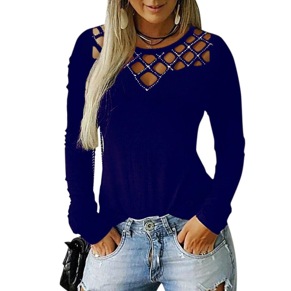 

Женская футболка с длинными рукавами-фонариками, женская повседневная блузка облегающего кроя, топы, пуловер 2XL синий