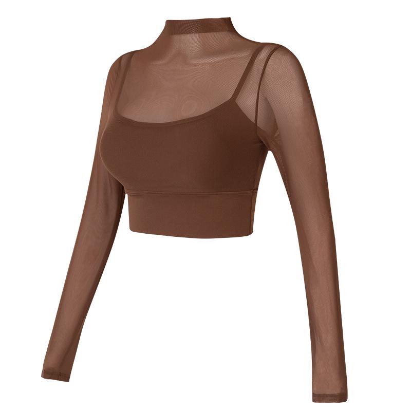 High-Value Mesh Yoga Suit with Chest Pads for Women – Two-Piece Fitness Top for Autumn/Winter Running and Training