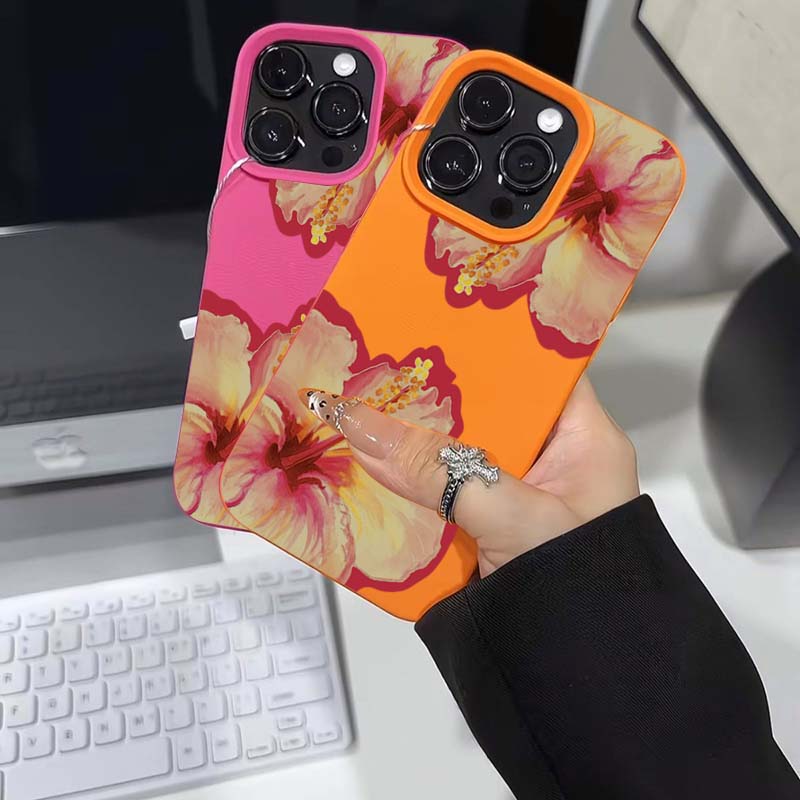 Elegant Pink Hibiscus Flower Lichee leather pattern Phone Case For iPhone 17 16e 16 15 14 13 12 11 Air Pro Max Plus X XR XSMax