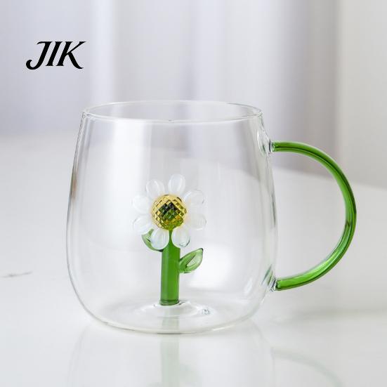 Coffee Milk Drink Cup Handmade Glass Animal Plant Shape Transparent Water Cute with Colorful Handle Creative Tea Mug