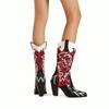 Fashion Cowboy Western Boots Women's Embroidery Mid Calf Boots Patchwork Snakeskin Mixed Colours Heels Shoes