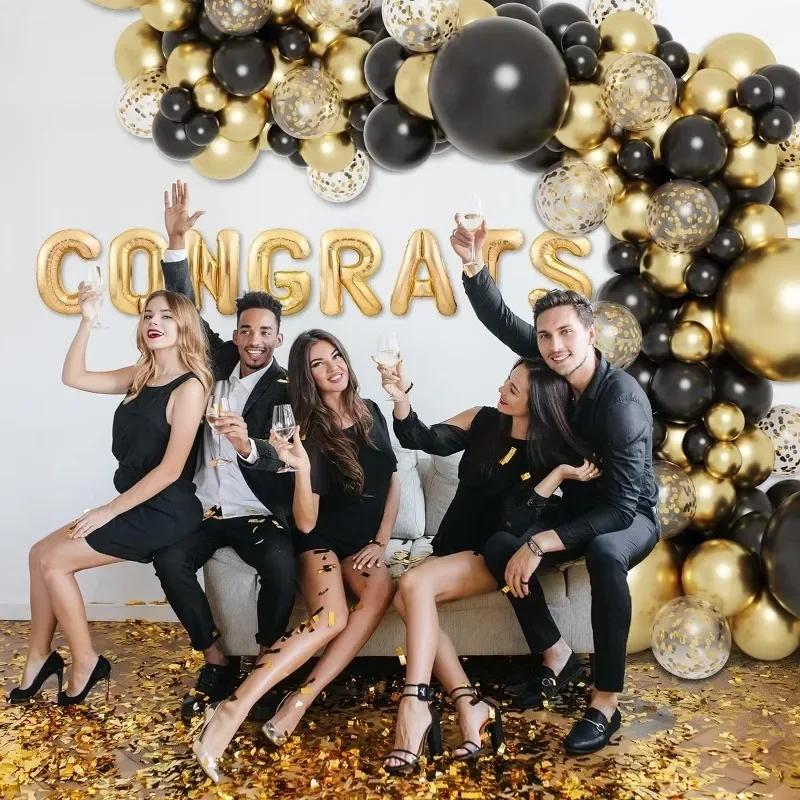 150/15x Gold Black Mixed Confetti Latex Balloons Boy Girl Birthday Globos Home Party Decorations Graduation New Year Accessories