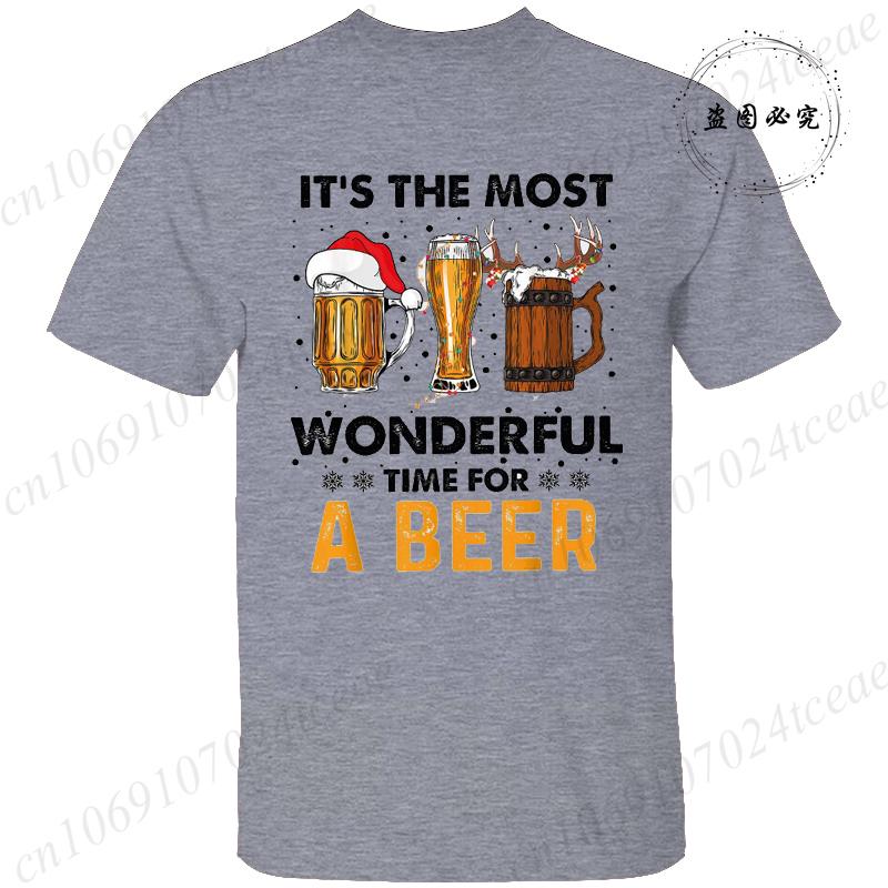 Men's Funny T-shirt Clothing It's The Most Wonderful Time for A Beer Christmas Tee Shirt Reindeer Drinking Graphic Tees Clothing