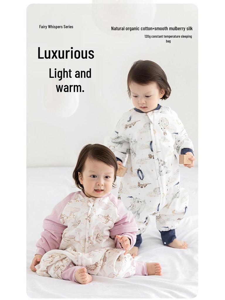 Mulberry Silk Baby Sleeping Bag - Autumn/Winter, Split-Leg Design, Anti-Startle, One-Piece Pajamas