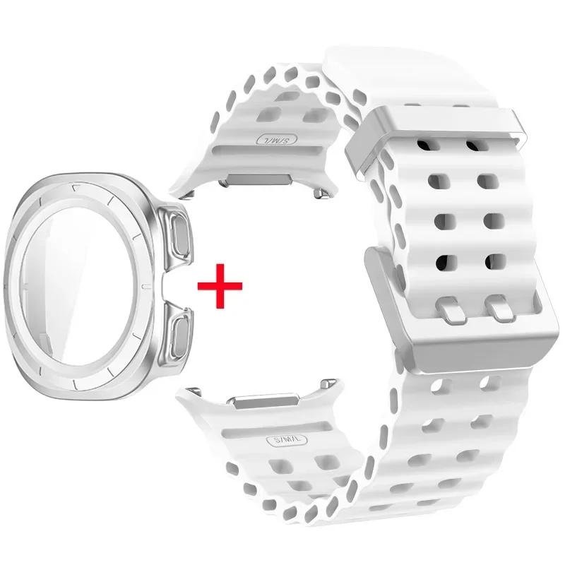 Schutzhülle aus gehärtetem Glas + Armband für Samsung Galaxy Watch Ultra 47mm Silikonarmband für Galaxy Watch Ultra 47mm Armband Schutzhülle