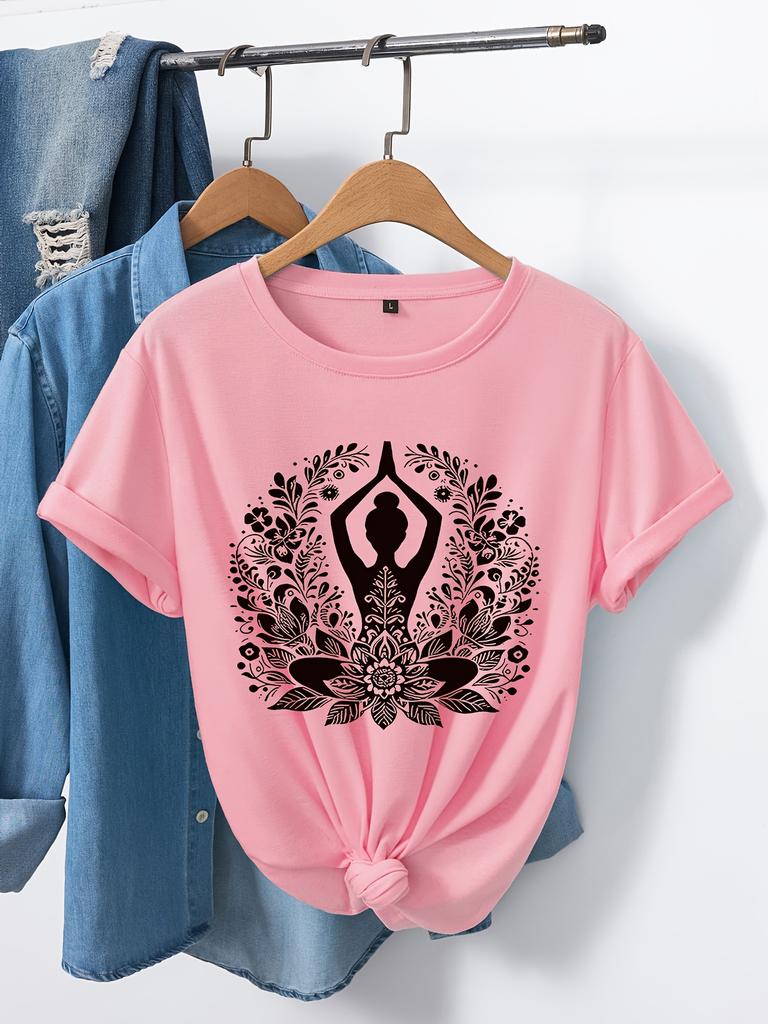 Lotus Mandala Fashion Printed Short Sleeve T-Shirt Breathable AndComfortable Round Neck Casual Top And Suitable for All Seasons
