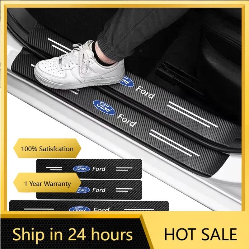 Car Sticker For Ford 4Pcs/set Carbon Fiber Car Door Sill Threshold Protector Logo Stickers for Ford focus Fiesta EcoSport ESCORT