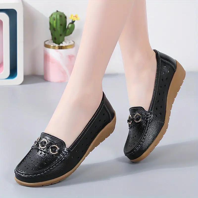 Women's Hollow Out Design Flat Shoes Casual & Breathable Slip On Shoes Women's Comfortable Shoes