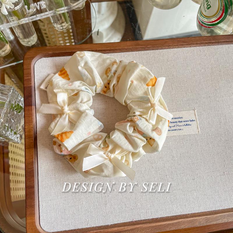 Sweet Dessert Bear Big Bow Hair Tie: Cute Donut & Croissant Accessory for Women
