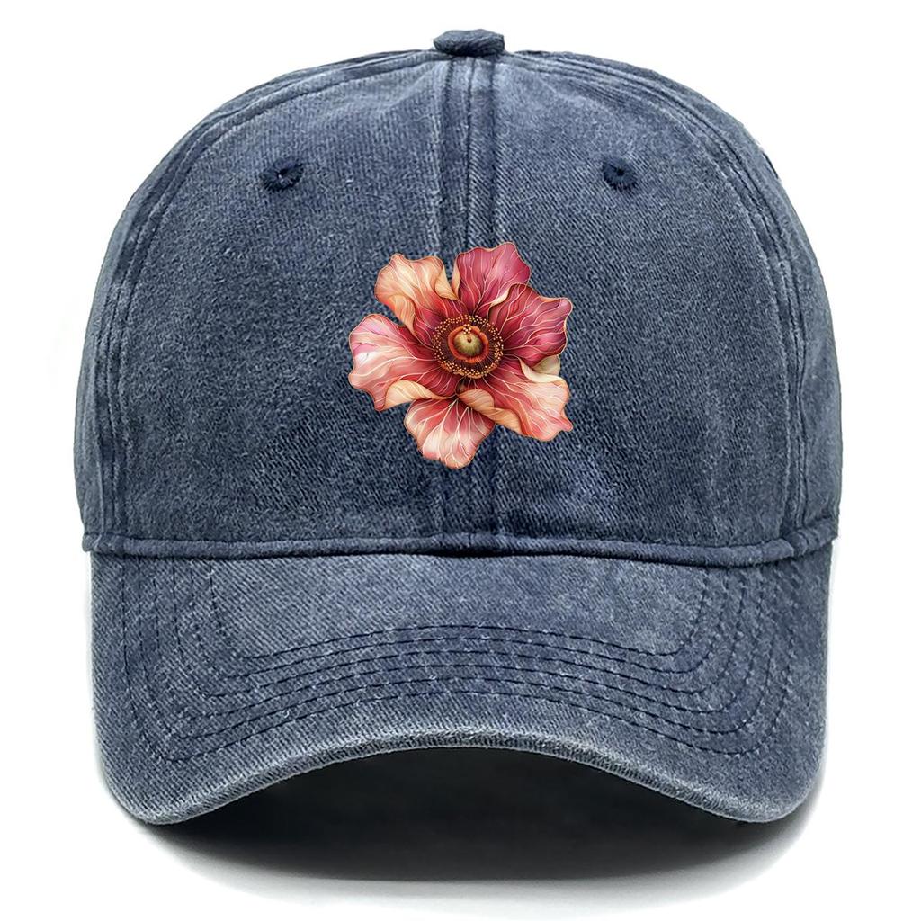 Red Flower Print Snapback Baseball Cap, Mesh Hat Hip Hop Sunshade Sporting Leisure Snapback Baseball Hat