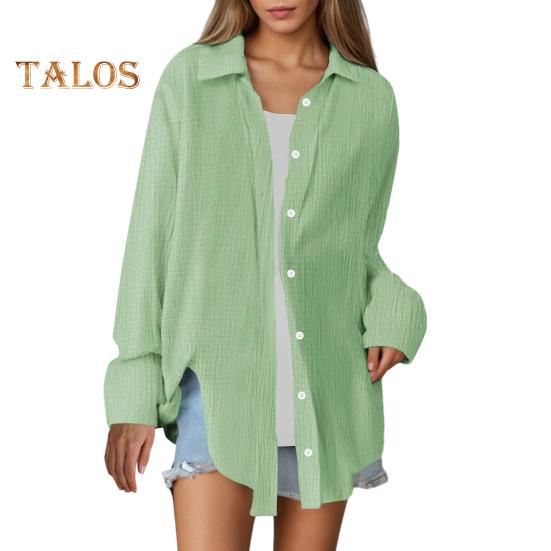 Damskjorta Krage Långärmad Knappar Sprund Skjorttoppar Enfärgad Lös passform Lättskött Skrynklig skjorta