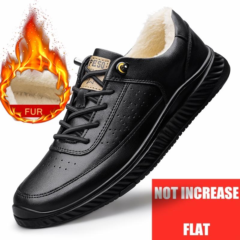 Winter High Quality Genuine Leather Flat/5cm Elevator Shoes Man Comfortable Warm Driving Shoes Slip Easy To Wear Men Casual Shoe