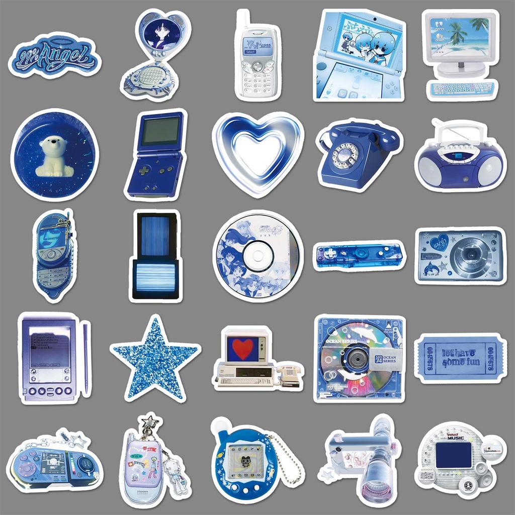 50pcs Blue Y2K Digital Graffiti Stickers: Retro Creative Decals for Phone, Tablet, Laptop