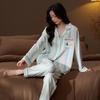 Ice Silk Cool Women’s Long Sleeve Pajama Set with Cute Stripes for Spring and Autumn