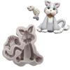 Kitchen Silicone Cute Mold DIY Cat with Fish Fondant Chocolate Cake Baking Tool