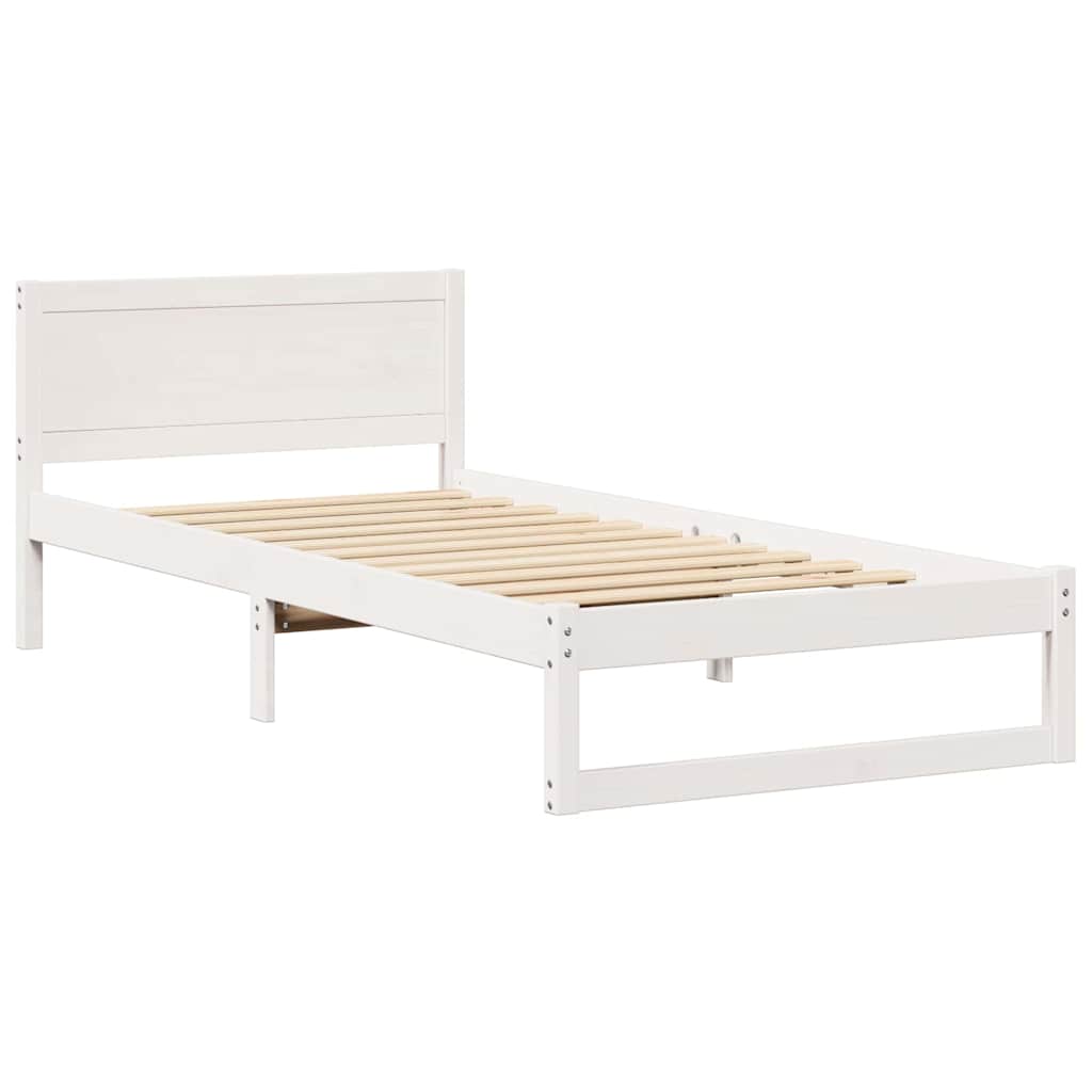 White Bed Frame with Headboard 75 X 190 Cm Solid Pine Wood