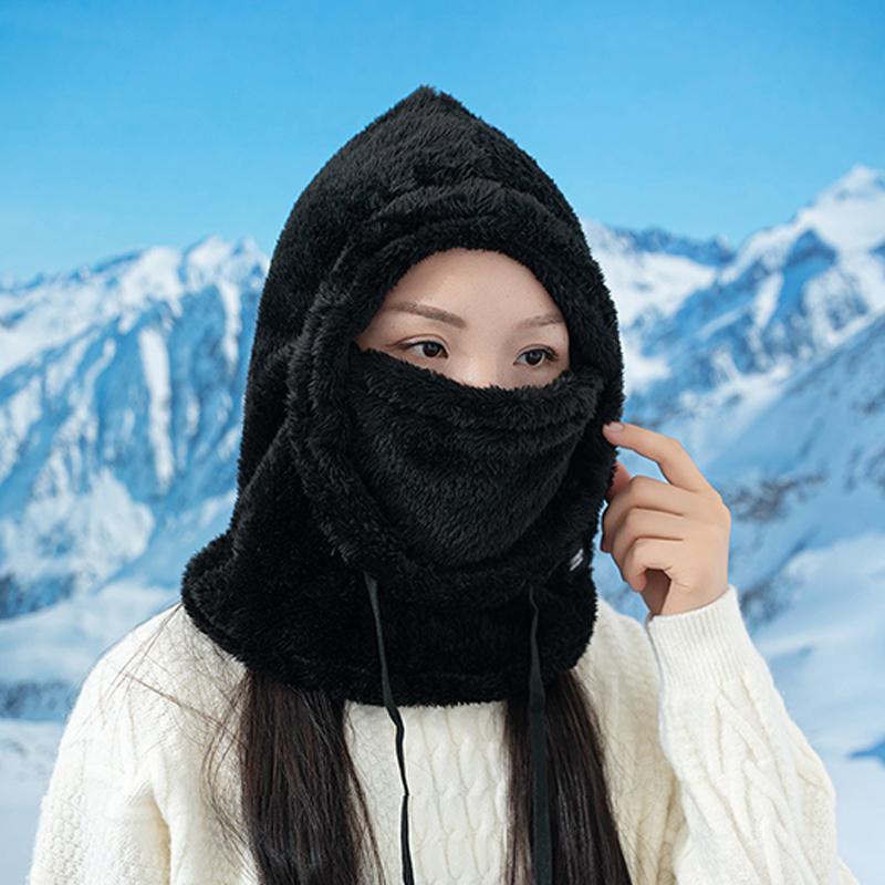 Gorro de Ciclismo à Prova de Vento de Cor Sólida Macio, Capuz Térmico de Inverno, Balaclava com Cordão, Mantenha-se Aquecido, Máscara de Esqui, Chapéu Feminino