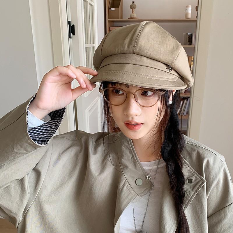 25 Early autumn new British retro octagonal hat women's big head circumference showing face small newsboy hat