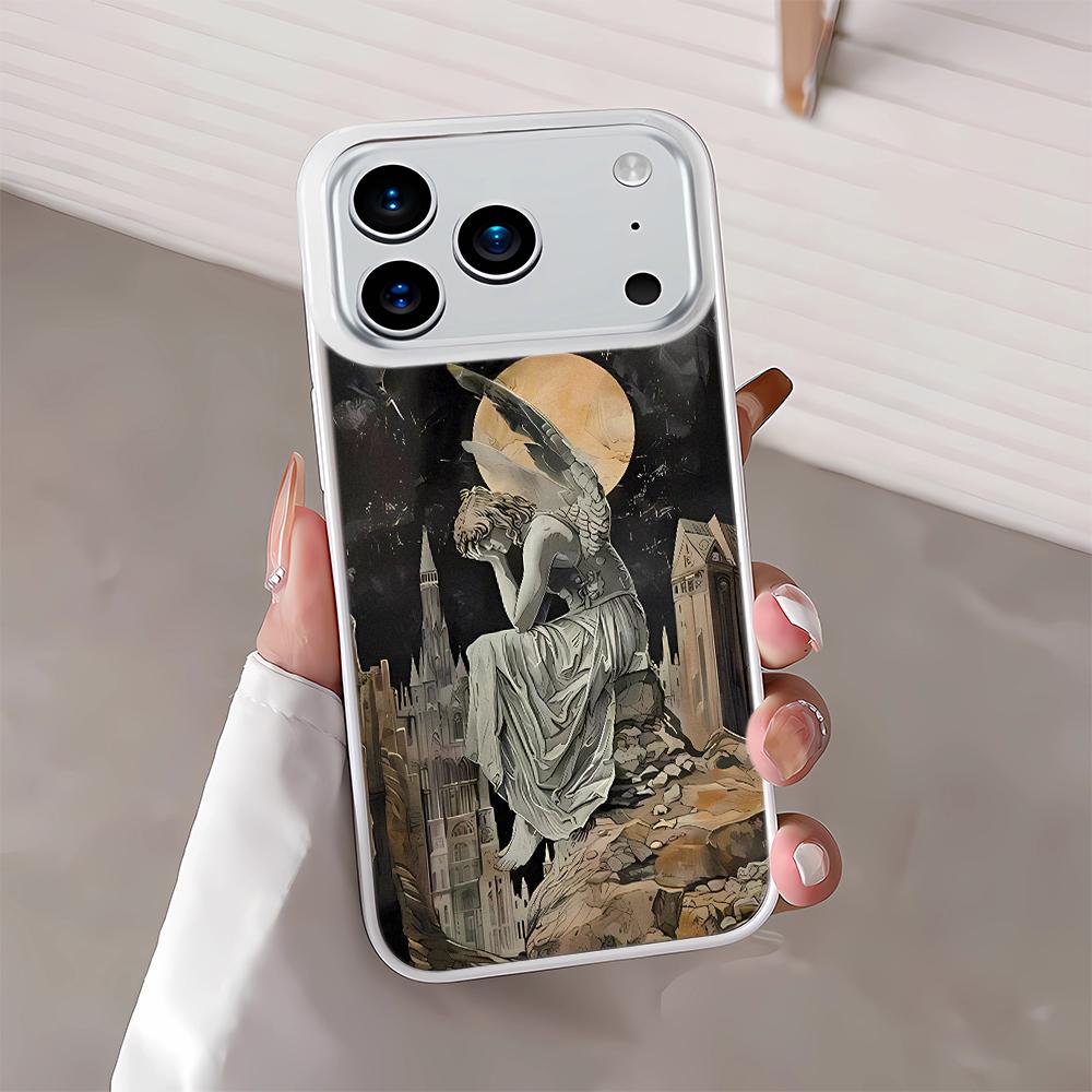 Melancholisches Engel Handyhülle für iPhone 13 14 16 15 12 11 Pro Max 17 Air 14 Plus Stoßfest Matt Hart Stoßfänger Hülle