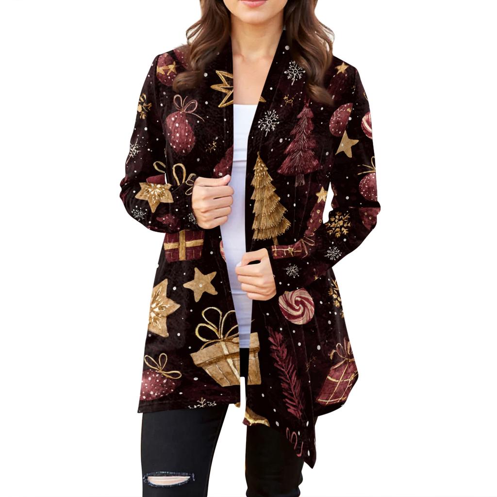 Women's Fashion Casual Halloween Printed Mid-Length Irregular Hem Cardigan Jacket