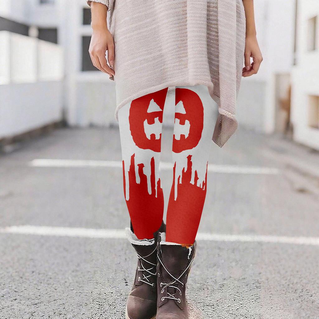 Damen Casual Mode Outdoor Halloween Bedruckte Slim Elastische Yogahose Cropped Hose