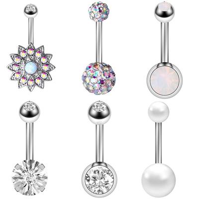 Stainless Steel Pearl Belly Button Ring Combination Set Body Piercing Jewelry