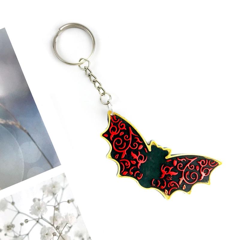 DIY Shiny Halloween Bat Keychain Silicone Mold with Hole for DIY Luggage Tag Resin Casting Mold Trinket Earring Pendant