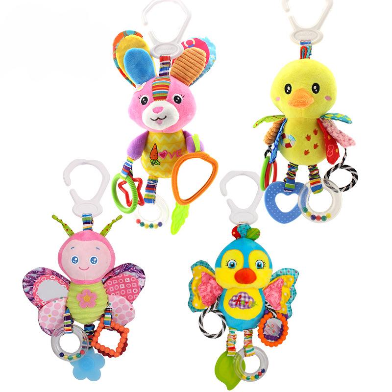 Giocattoli per passeggino e giocattoli per seggiolino auto per neonati con massaggiagengive, giocattoli per passeggino sospesi, clip per bambini in morbido peluche per ragazzi e ragazze 3-12 mesi