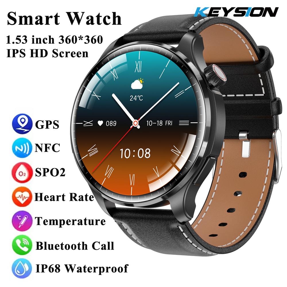 

KEYSION 2025 Новые 1,53-дюймовые 48-миллиметровые Bluetooth-смарт-часы для мужчин, спортивные SPO2, мониторинг сердечного ритма, GPS, NFC, умные часы для телефона Android IOS