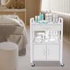 Professional 2-Tier Salon Rolling Cart, Mobile Organizer w/ 4 Wheels, 75kg/165 lbs Capacity, White Beauty Supply Storage Cabinet