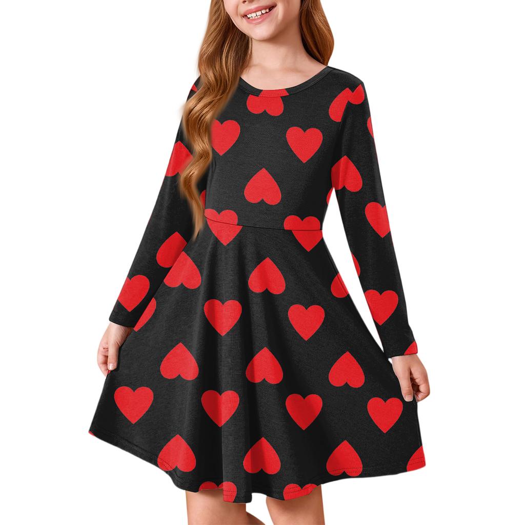 Vestito estivo da principessa per bambina - Vestito a T-shirt a manica lunga linea ad A San Valentino
