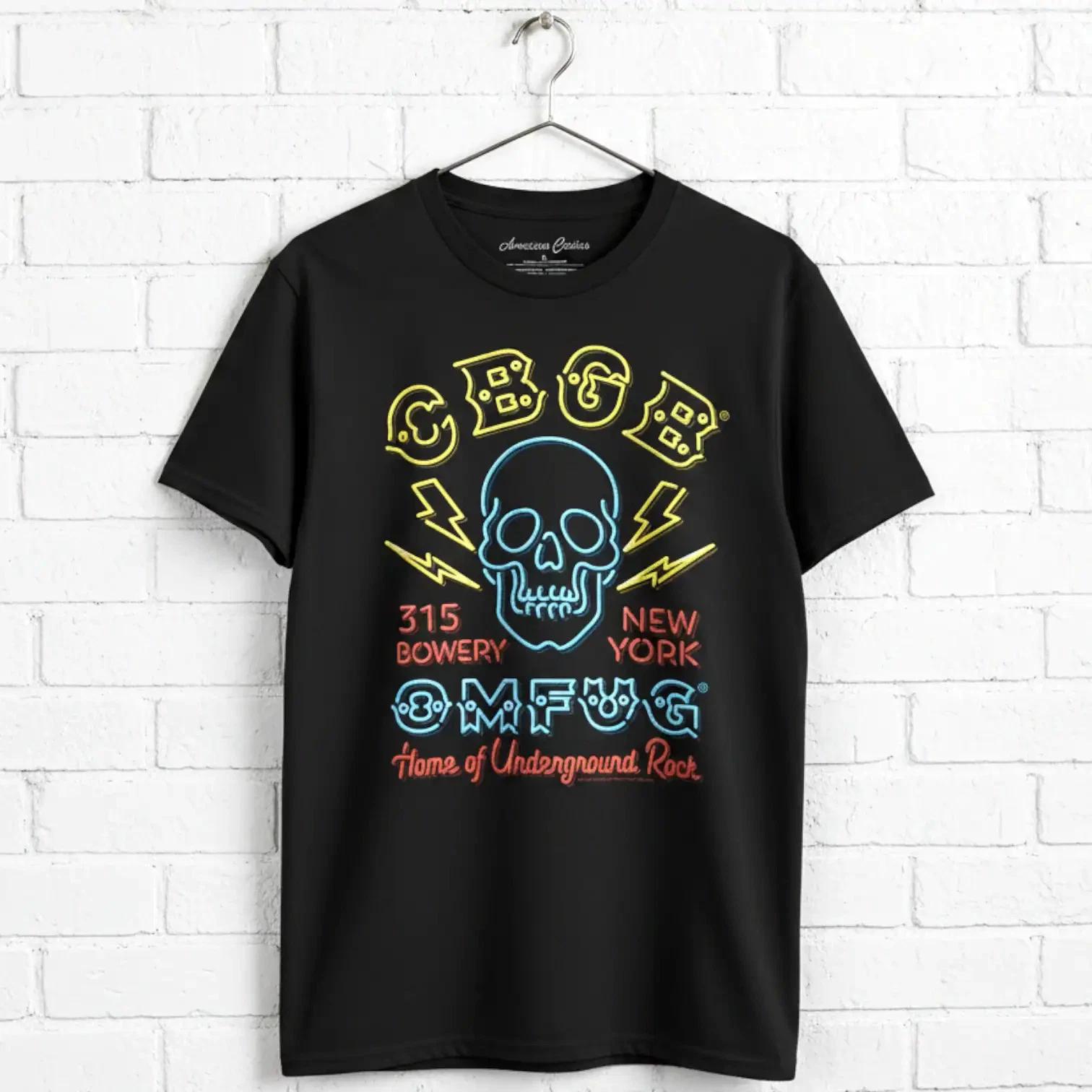 CBGB OMFUG Skull Neon Sign Men s T Shirt S