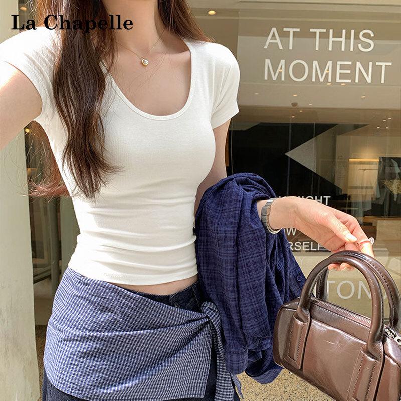 La Chapelle Women s U-Neck Slim Fit Short Sleeve T-Shirt L