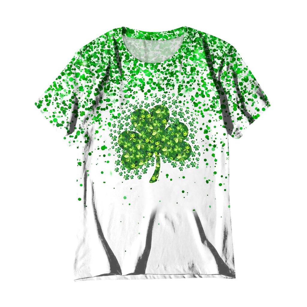 Women's  Casual Short Sleeve Shirts Fashion St Patrick's Print Tunic Tops With Pockets