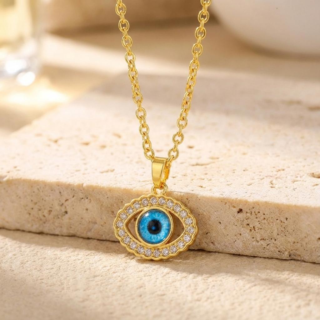 Turkish Blue Evil Eye Pendant Necklace For Women Men Zircon Resin Demon Eyes Stainless Steel Chain Choker Lucky Amulet Zircon