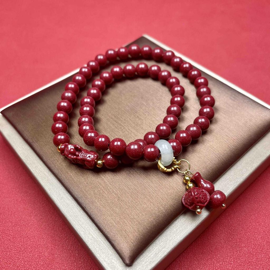 High-content Purple Gold Sand Bracelet with Pixiu, Double-circle Cinnabar Birthstone Bracelet