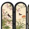 Kinesisk Design Mini Skärmprydnad 3-delad Skiljevägg Liten Bordsdekoration Fågel- och Blomtryck för