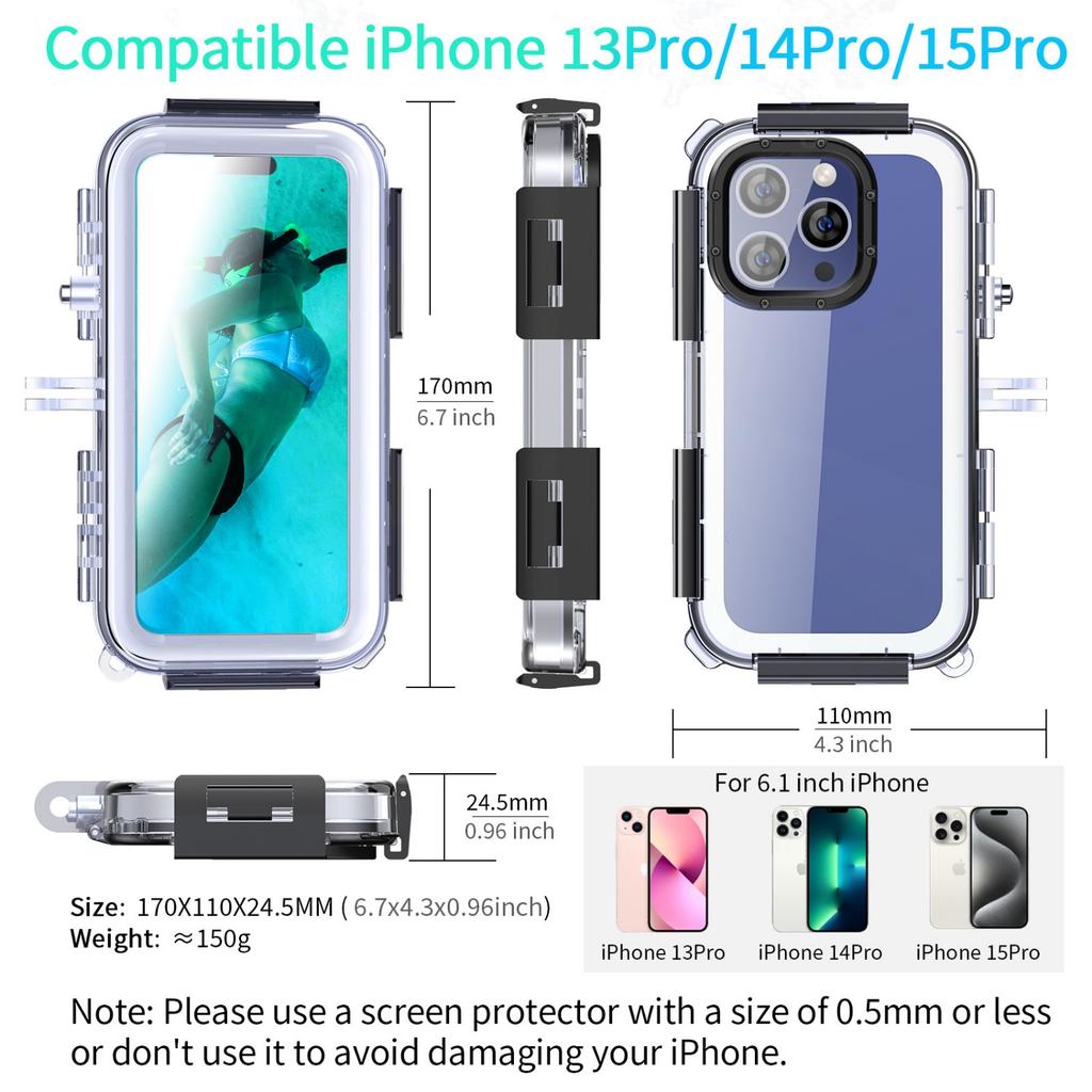 Waterproof Case for iPhone 13Pro814Pro/15Pro, Shock -proof, Antipolvo, Last Intervension Sports, Waterproof, Cycling Phone Cover, Skiing