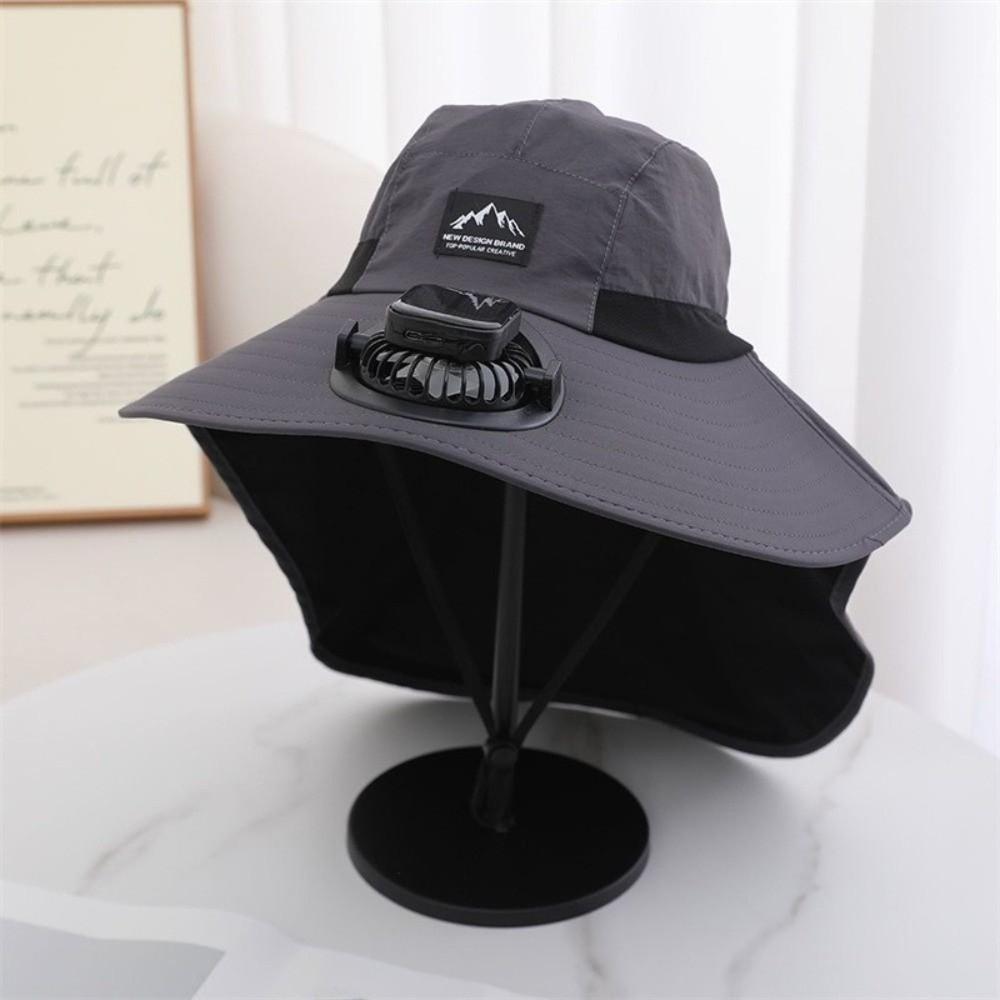 Fashion With Solar Powered Fan Sun Hat Neck Protection Quick Dry Panama Cap Wide Brim Large Size Fisherman Caps Outdoor