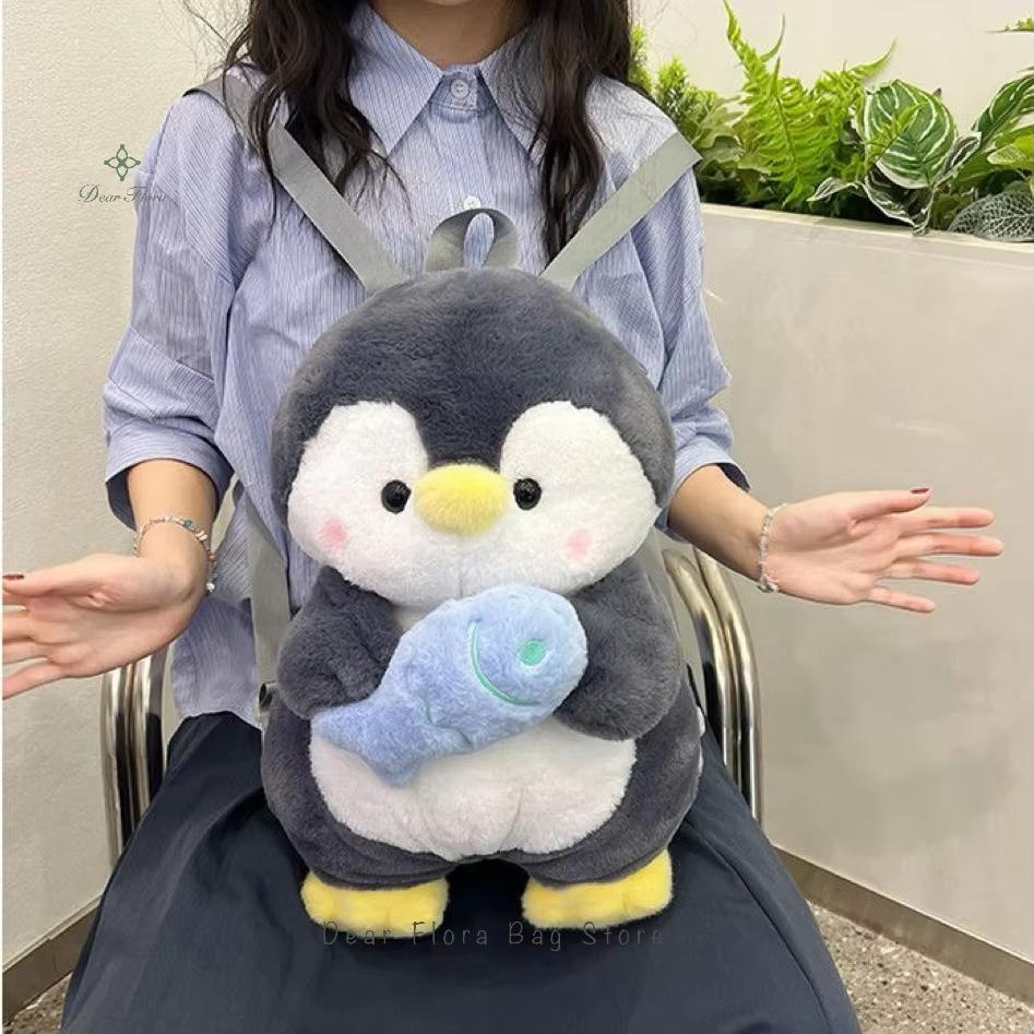 New Cute Plush Penguin Backpack Women's Cartoon Lesser Panda Shoulder Crossbody Bag Girl Fashion Knapsack Kawaii Animal Rucksack