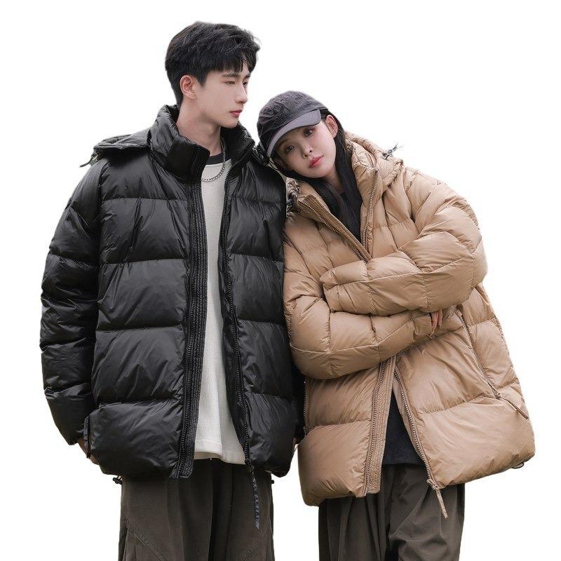 Winter Removable Down Jacket Couple Casual Warm Windproof Dirt-resistant Glossy White Duck Down Jacket