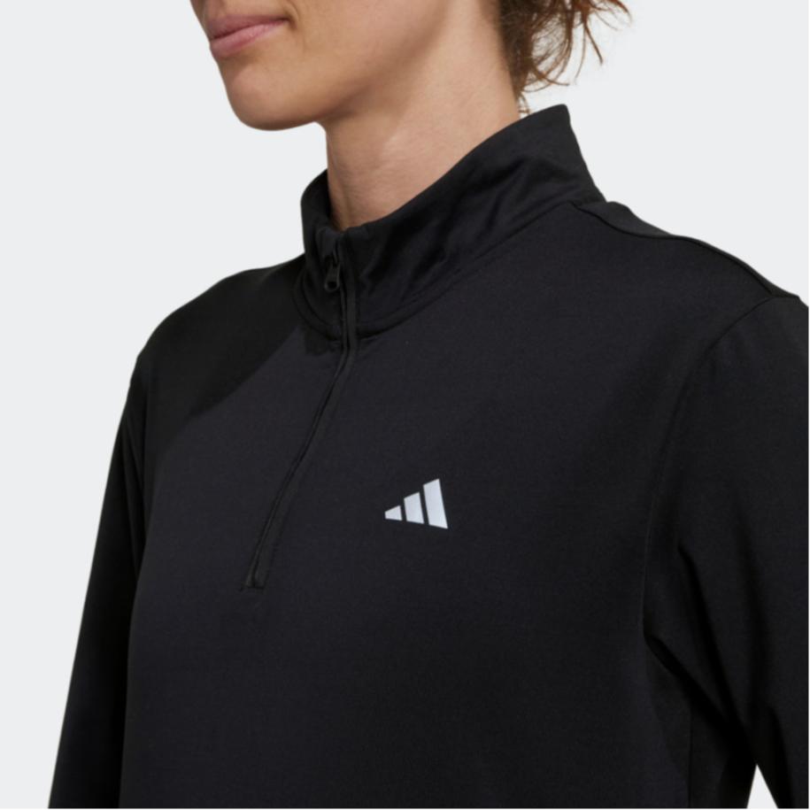 Adidas Solid Color Logo Print Stand Collar Half Zip Sweatshirt Women Sweatshirt Black HD3916