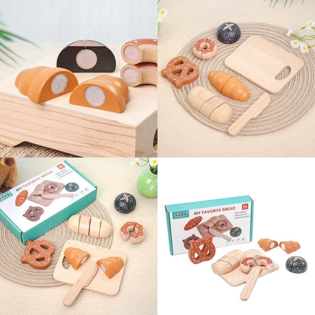Funny Wooden Simulation Velcro Bread Cutting Game Children Toy Set For Kids Developmental Play