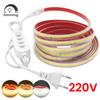 220V Dimmable COB LED Strip Light 240 LEDs/M Flexible Waterproof Linear Tape With Adhesive Backing