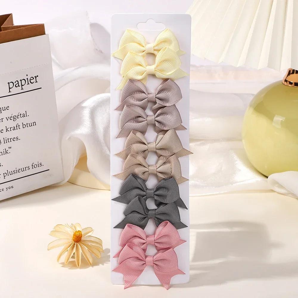 BABY BOWS 10Pcs/set Solid BB Hair Clips for Girls Ribbon Bowknots Boutique Barrettes Hairpins Headwear Kids Hair Accessories