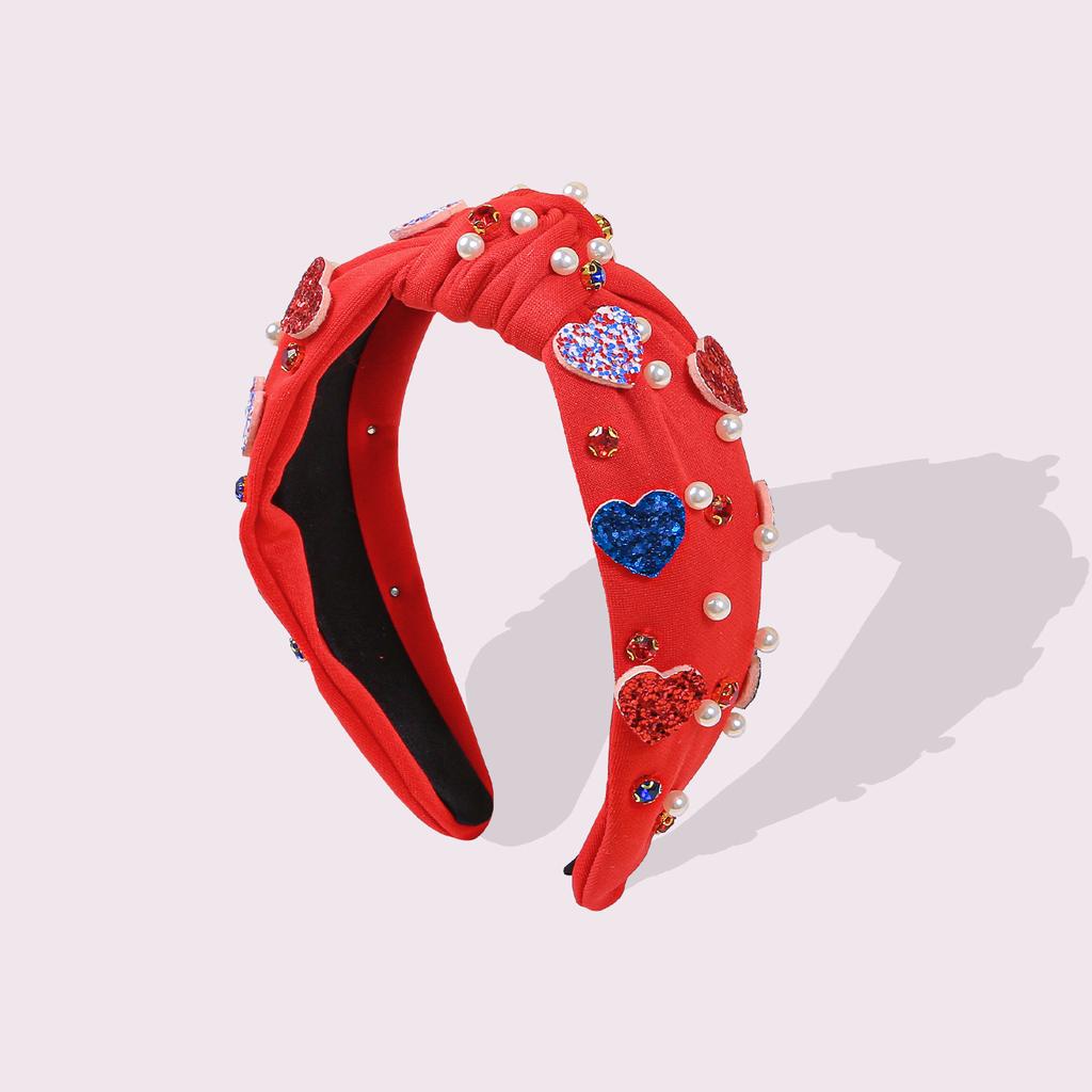 USA Independence Day Star Headband for Women Girls Crystal Pearl Headbands Hairbands Bowknot Headband Holiday Hair Accessories