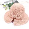 100% Raffia Bow Sun Hat Wide Brim Floppy Hats Women Beach Panama Straw Dome Bucket Hat
