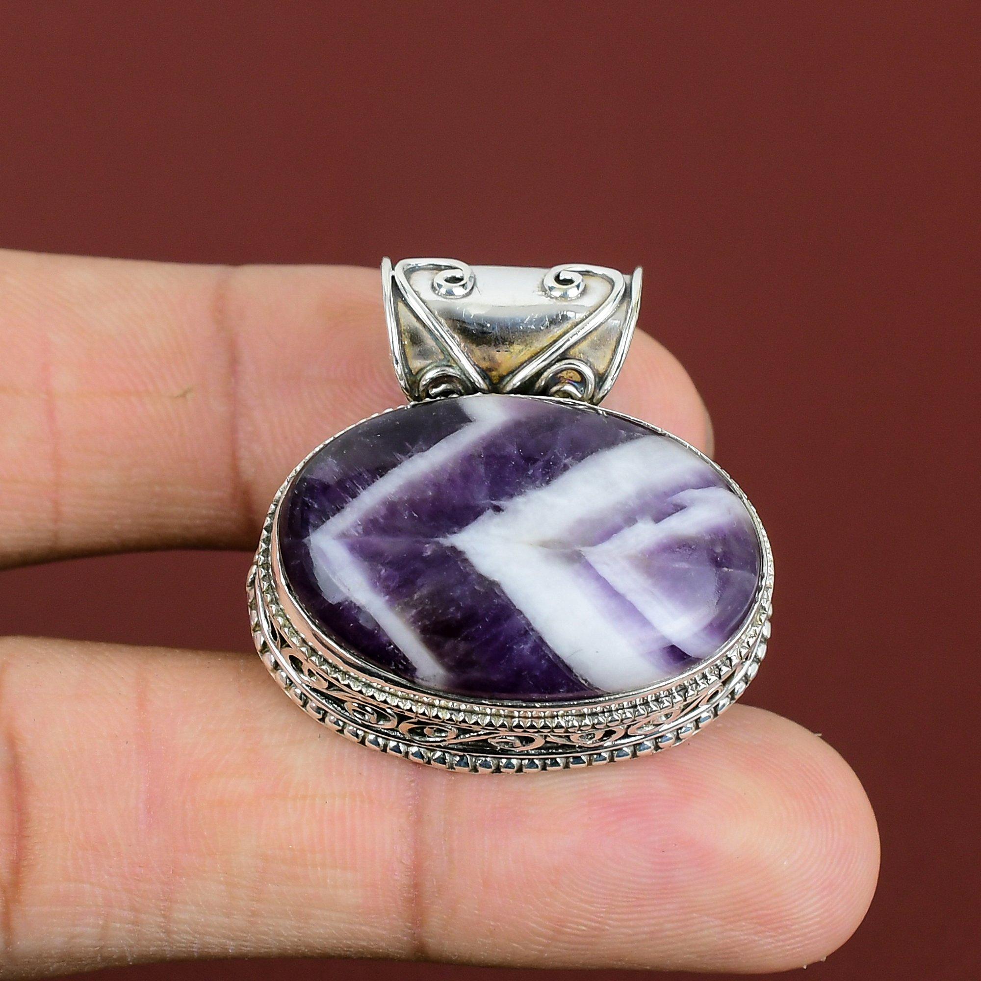 Chevron Amethyst Pendant Gemstone Vintage Pendant 925 Sterling Silver Pendant Amazing Jewelry Handmade Pendant Gifts For Him Antique Pendant