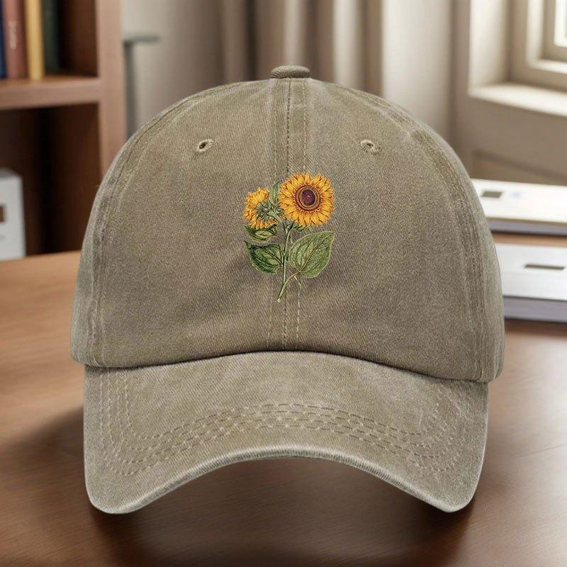 Sunflower Baseball Cap  Distressed Denim Sun Protection Casual Adjustable Adult Hat