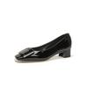 Women's Nude Patent Leather High Heels with Square Buckle